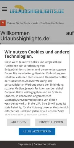 Anteprima del sito Urlaubshighlights, media di Germania per articoli sponsorizzati
