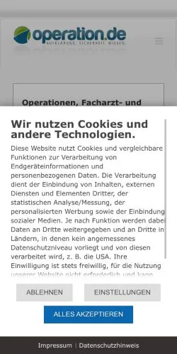 Preview of the Operationen website, listed for sponsored article publication