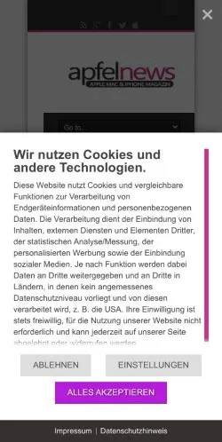 Anteprima del sito Apfelnews, media di Germania per articoli sponsorizzati