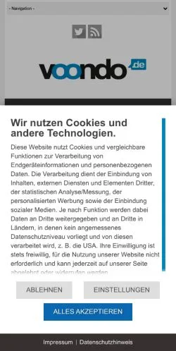 Aperçu du site Voondo, média de Allemagne pour articles sponsorisés