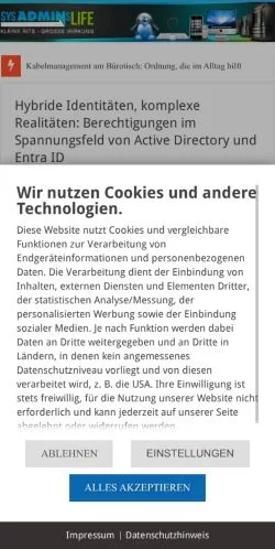 Vista previa del sitio SysADMINsLife, medio de Alemania para artículos patrocinados