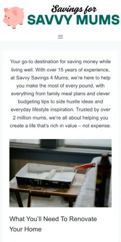 Anteprima del sito Savings 4 Savvy Mums, media di Regno Unito per articoli sponsorizzati