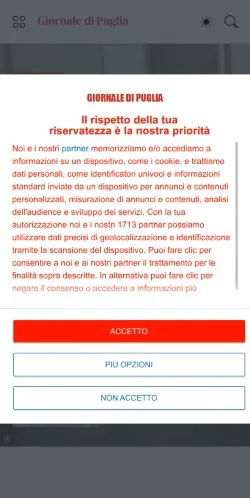 Podgląd witryny Giornale di Puglia, medium z kraju Włochy do artykułów sponsorowanych