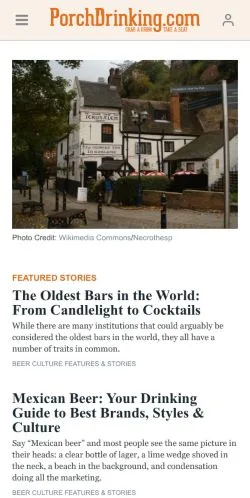 Preview of the PorchDrinking website, a media outlet in United States for sponsored articles