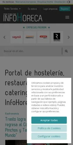 Förhandsvisning av webbplatsen InfoHoreca, medium i Spanien för sponsrade artiklar