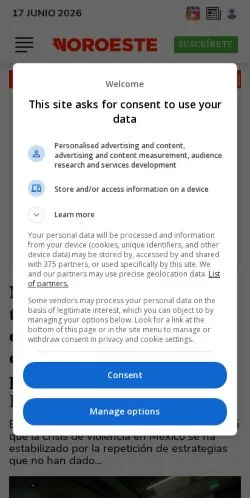 スポンサード記事向けのメキシコメディア、Noroesteのサイトプレビュー