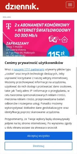 Podgląd witryny Dziennik Wałbrzych, medium z kraju Polska do artykułów sponsorowanych