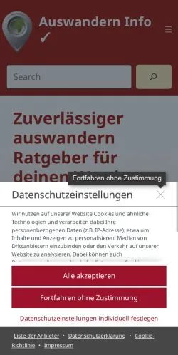 Anteprima del sito Auswandern Info, media di Germania per articoli sponsorizzati