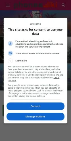Podgląd witryny PhonesWiki, medium z kraju Stany Zjednoczone do artykułów sponsorowanych