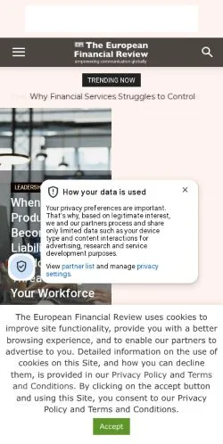 Anteprima del sito The European Financial Review, media di Stati Uniti per articoli sponsorizzati