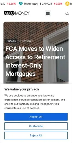 Anteprima del sito ABCMoney, media di Regno Unito per articoli sponsorizzati