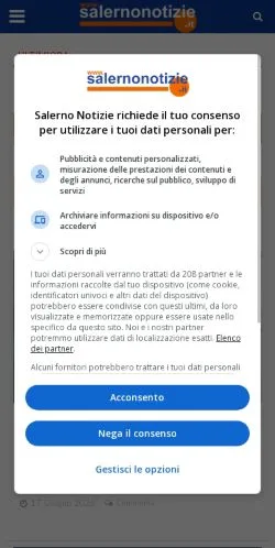 Podgląd witryny Salernonotizie, medium z kraju Włochy do artykułów sponsorowanych