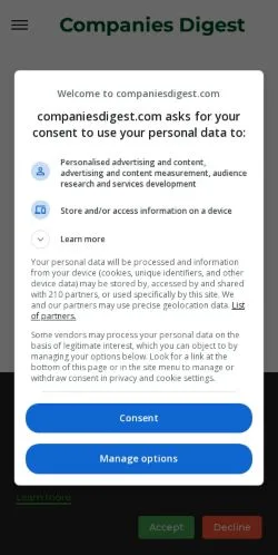Anteprima del sito Companies Digest, media di Stati Uniti per articoli sponsorizzati