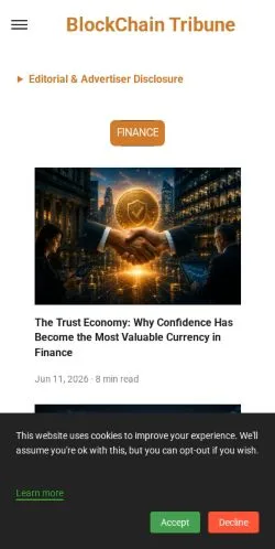 Forhåndsvisning af BlockChain Tribune, medie fra USA til sponsorerede artikler