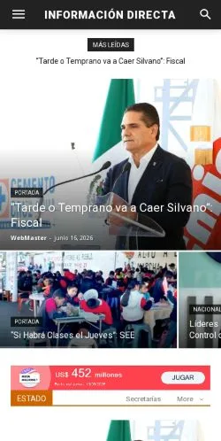 Forhåndsvisning av nettstedet Información Directa, medium fra Mexico for sponsede artikler