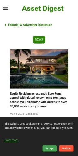 Sponsorlu makaleler için Amerika Birleşik Devletleri medyası Asset Digest sitesinin önizlemesi