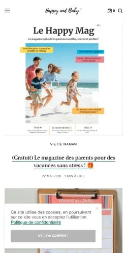 Anteprima del sito Happy and Baby, media di Francia per articoli sponsorizzati