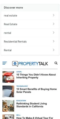 Forhåndsvisning av nettstedet PropertyTalk, medium fra USA for sponsede artikler