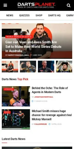 Anteprima del sito Darts Planet TV, media di Regno Unito per articoli sponsorizzati