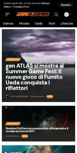 Anteprima del sito GameLegends, media di Italia per articoli sponsorizzati