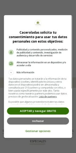 Pré-visualização do site Caceroladas, meio de Espanha para artigos patrocinados