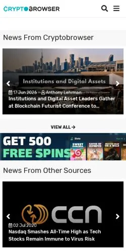 Forhåndsvisning av nettstedet CryptoBrowser, medium fra USA for sponsede artikler