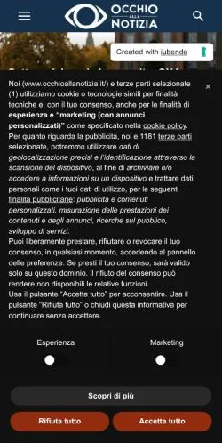 Anteprima del sito Occhio Alla Notizia, media di Italia per articoli sponsorizzati