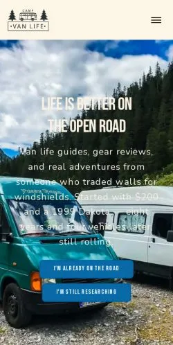 Sponsorlu makaleler için Amerika Birleşik Devletleri medyası Camp Van Life sitesinin önizlemesi