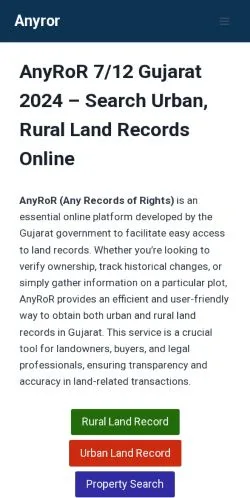 Aperçu du site AnyRoR Gujarat 7/12, média de États-Unis pour articles sponsorisés