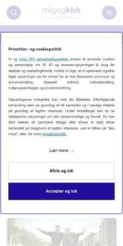 Anteprima del sito Mig Og København, media di Danimarca per articoli sponsorizzati