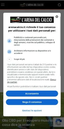 Anteprima del sito L'Arena del Calcio, media di Italia per articoli sponsorizzati