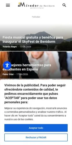 Podgląd witryny El Mirador De Benidorm, medium z kraju Hiszpania do artykułów sponsorowanych