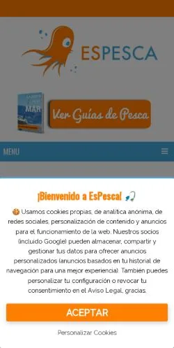 Förhandsvisning av webbplatsen EsPesca, medium i Spanien för sponsrade artiklar