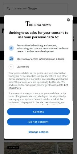 Anteprima del sito The Bing News, media di Stati Uniti per articoli sponsorizzati