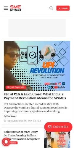 Anteprima del sito SMEStreet, media di India per articoli sponsorizzati