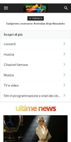 Anteprima del sito Spettacolo, media di Italia per articoli sponsorizzati