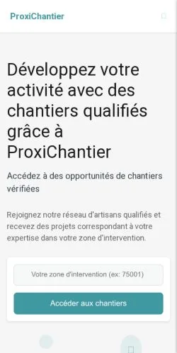 Vista previa del sitio ProxiChantier, medio de Francia para artículos patrocinados