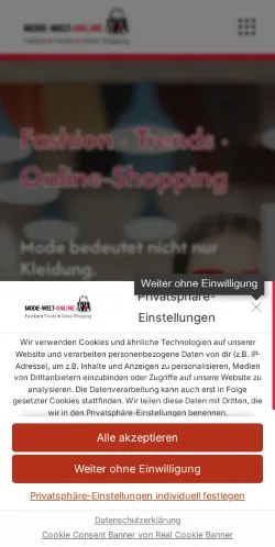 Anteprima del sito Mode-Welt-Online, media di Germania per articoli sponsorizzati