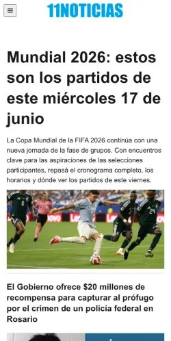 Anteprima del sito 11 Noticias, media di Spagna per articoli sponsorizzati
