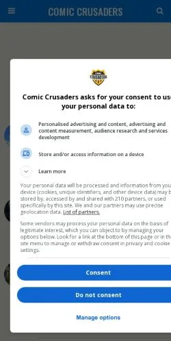 Pré-visualização do site Comic Crusaders, meio de Estados Unidos para artigos patrocinados