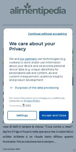 Pré-visualização do site Alimentipedia, meio de Itália para artigos patrocinados