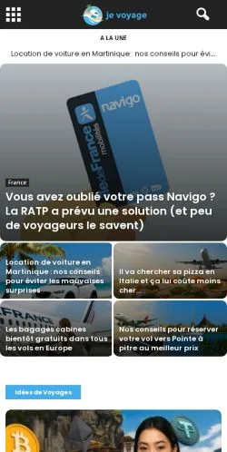 Anteprima del sito Je Voyage, media di Francia per articoli sponsorizzati