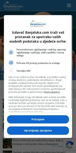 Anteprima del sito Banjaluka, media di Bosnia ed Erzegovina per articoli sponsorizzati