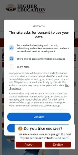 Anteprima del sito Higher Education Review, media di Stati Uniti per articoli sponsorizzati