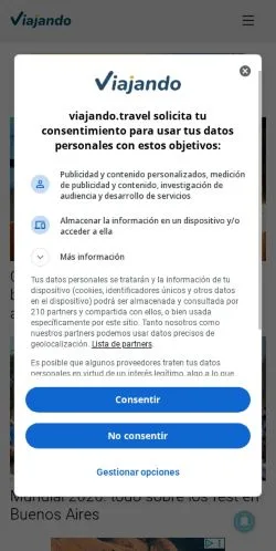 Anteprima del sito Viajando, media di Spagna per articoli sponsorizzati