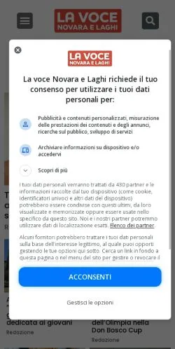 Anteprima del sito La Voce Novara e Laghi, media di Italia per articoli sponsorizzati