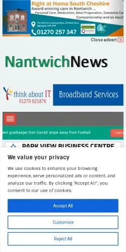 Podgląd witryny Nantwich News, medium z kraju Wielka Brytania do artykułów sponsorowanych