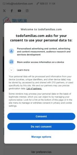 Anteprima del sito Todo Familias, media di Spagna per articoli sponsorizzati