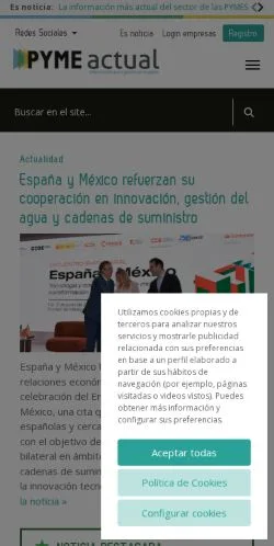 スポンサード記事向けのスペインメディア、Pymeactualのサイトプレビュー