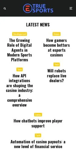 Anteprima del sito eTrueSports, media di Regno Unito per articoli sponsorizzati
